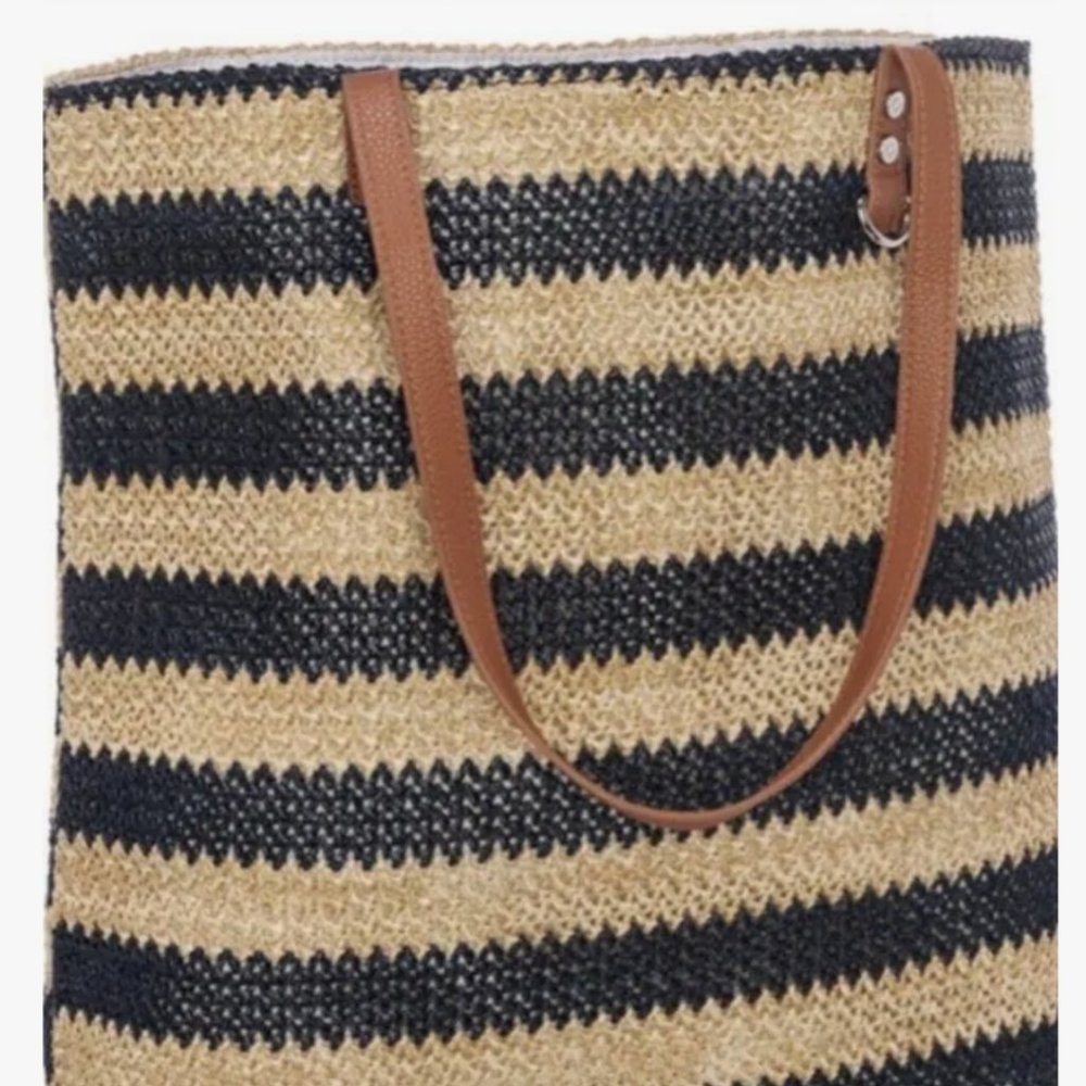 Thirty-One - NEW in BAG - Around Town Tote - Navy Striped Straw